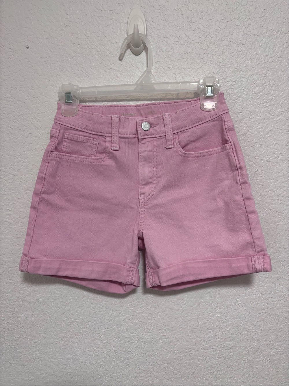 Girls Pink Denim Roll-Hem Shorts